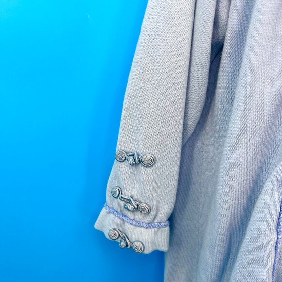 STORYBOOK KNITS LT BLUE BEADED DRAGONFLY KNOT CLOSURE RUFFLED CARDIGAN SWEATER - - Picture 3 of 6